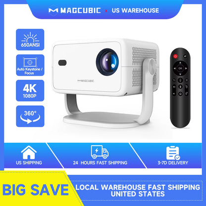 650ANSI L018 Projector 4K Native 1080P Auto Focus & Keystone Correction Android11 BT5.2 WIFI6 360° Portable Home Cinema